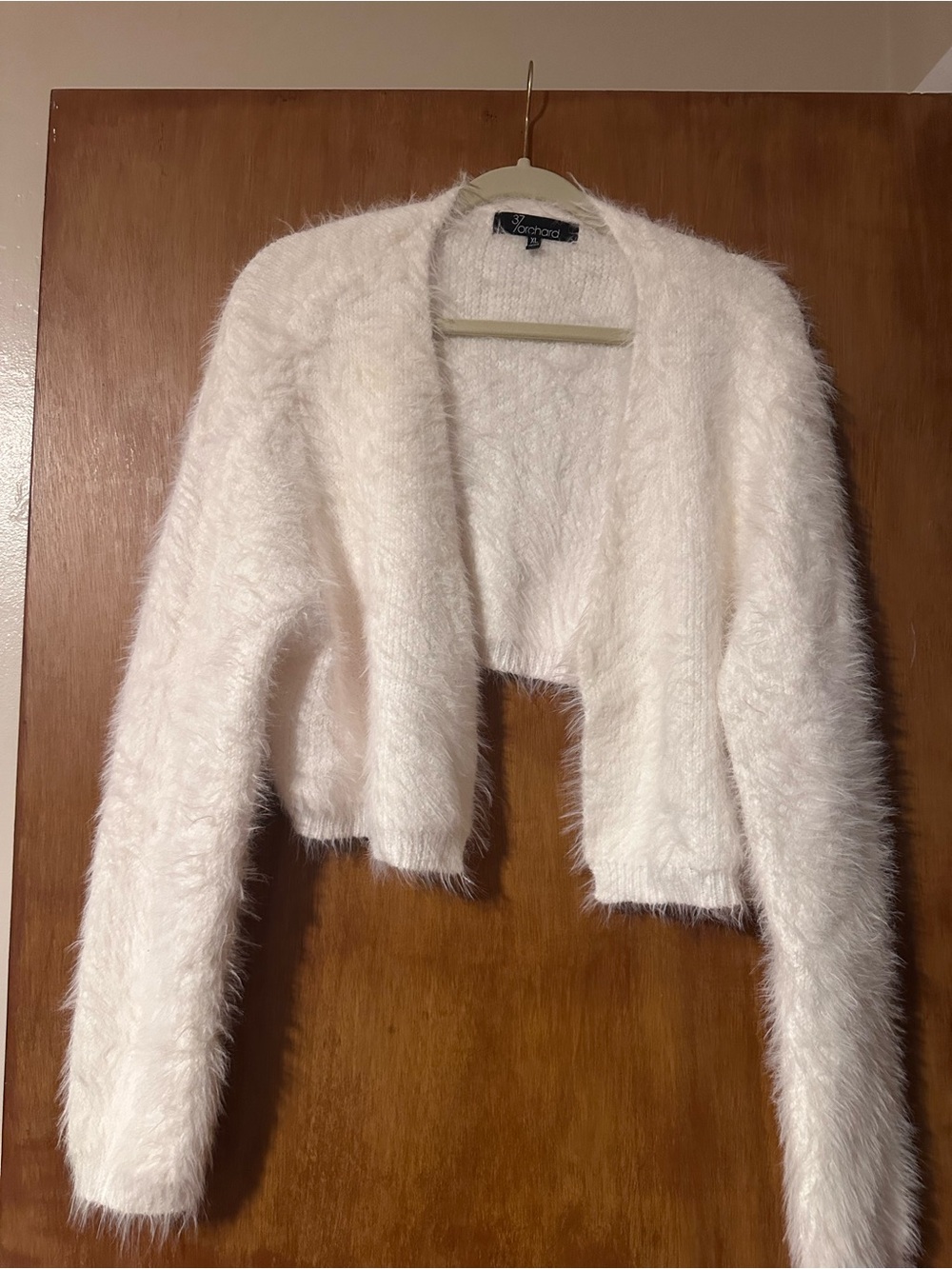 Xhilaration Cream Cropped Fuzzy Teddy Jacket